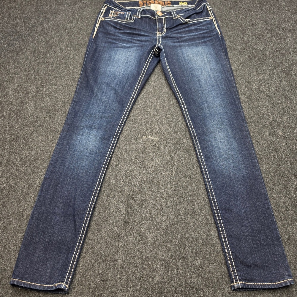 Hydraulic Bailey Super Skinny Jeans Women 11/12 Blue Dark Wash Thick Stitch Y2K